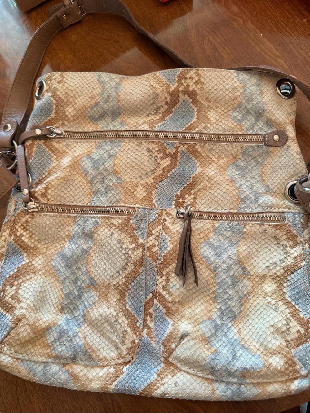 Maurizio Taiuti Italian Leather Snake-Print Leather Hobo Bag Made in Italy